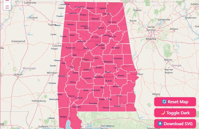 Interactive Alabama County Map