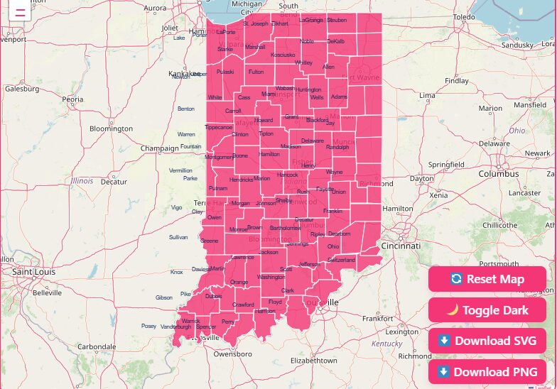 Interactive Indiana County Map