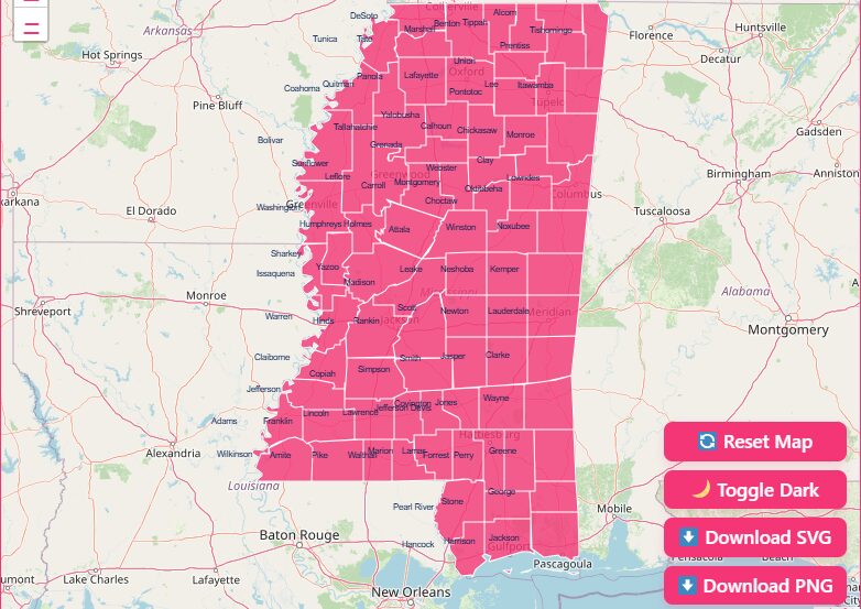 Interactive Mississippi County Map