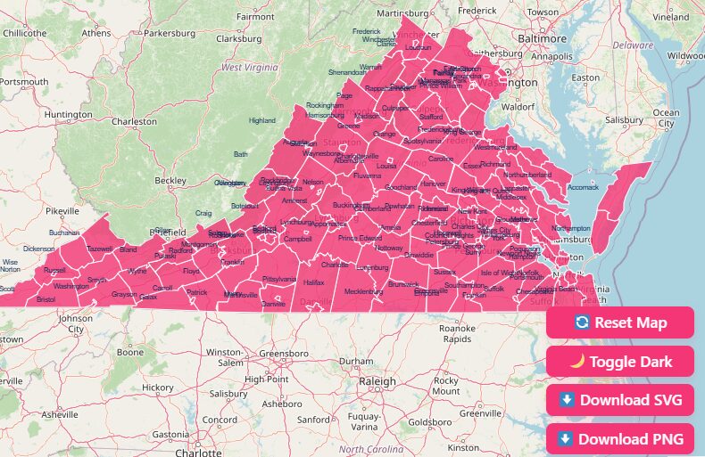 Interactive Virginia County Map
